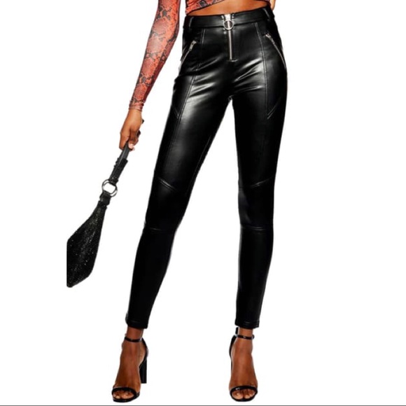 topshop high waisted leather trousers